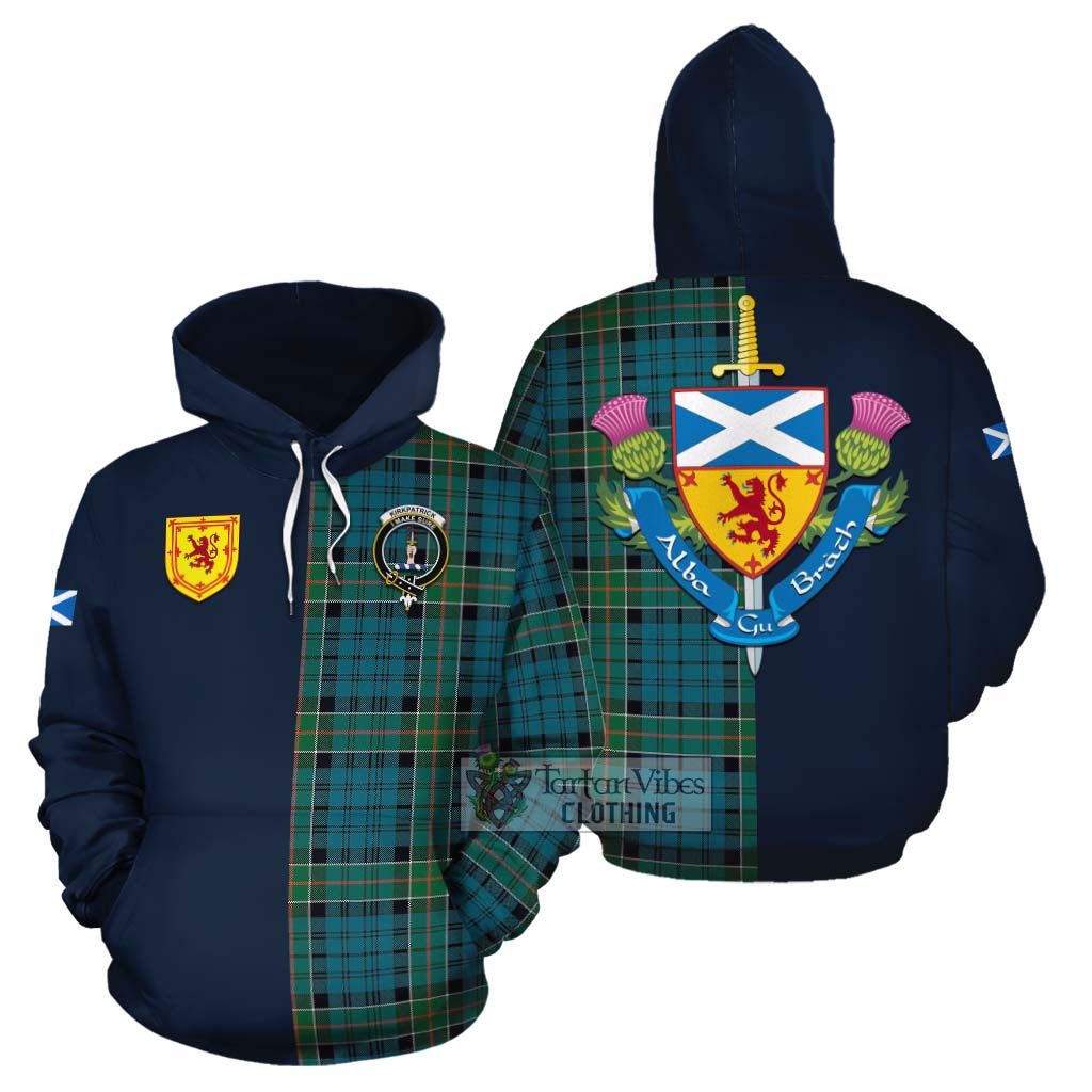 Kirkpatrick Tartan Cotton Hoodie Alba with Scottish Lion Royal Arm Half Style Zip Hoodie - Tartan Vibes Clothing
