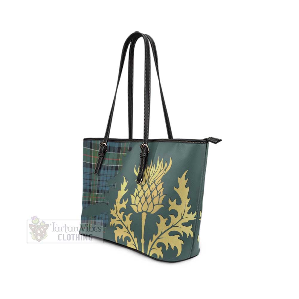 Tartan Vibes Clothing Kirkpatrick Tartan Leather Tote Bag Gold Thistle Style