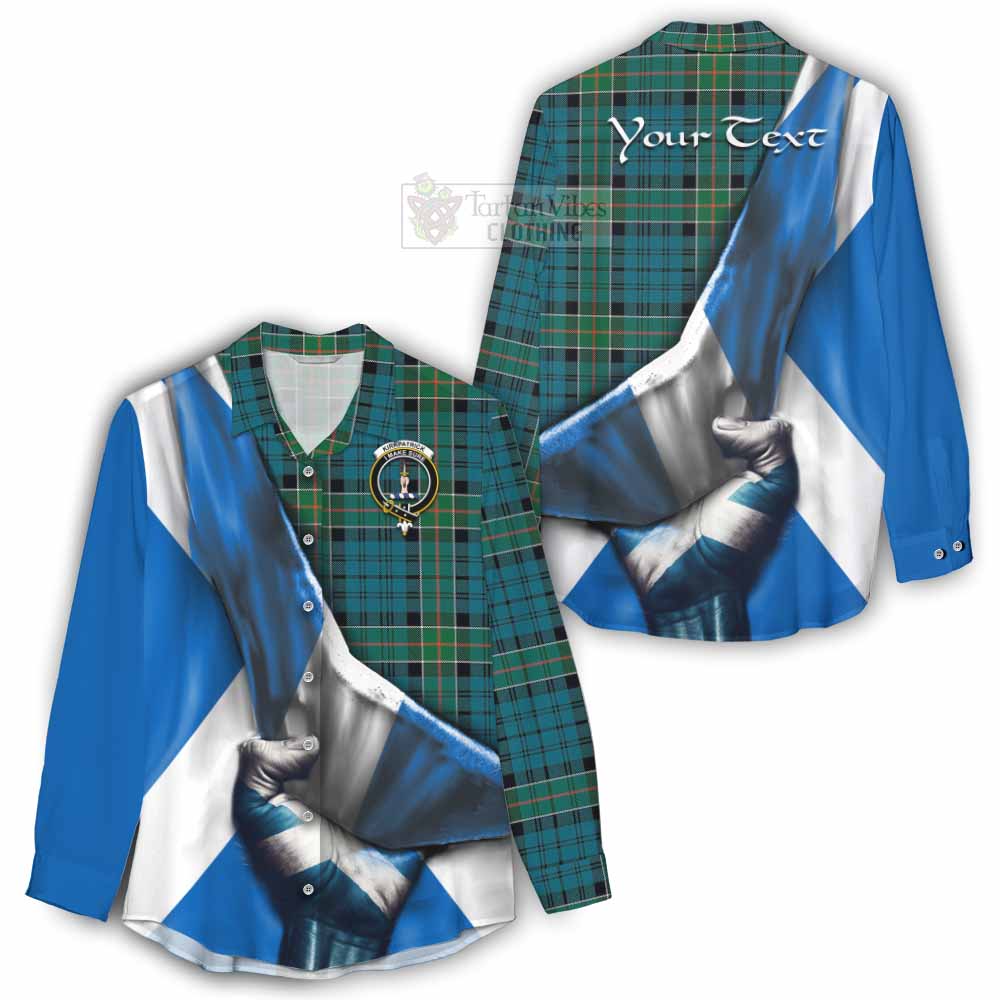 Tartan Vibes Clothing Kirkpatrick Tartan Women's Casual Shirt with Family Crest Scotland Patriotic Style