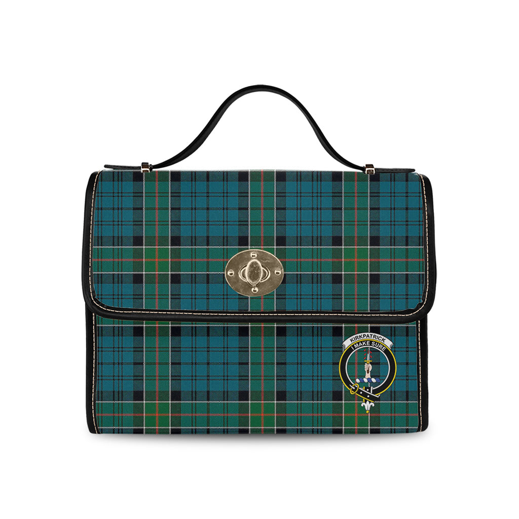 kirkpatrick-tartan-leather-strap-waterproof-canvas-bag-with-family-crest