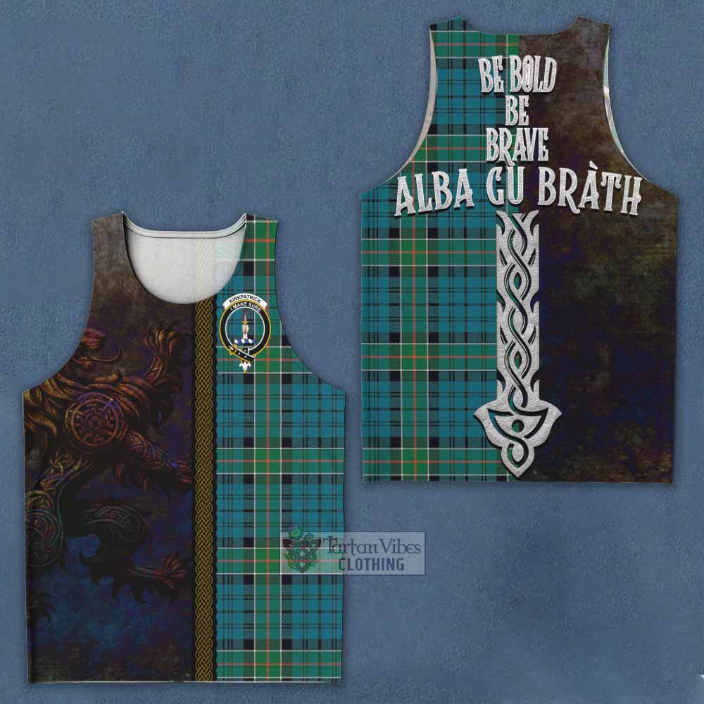 Tartan Vibes Clothing Kirkpatrick Tartan Family Crest Men's Tank Top Alba Gu Brath Be Brave Lion Ancient Style