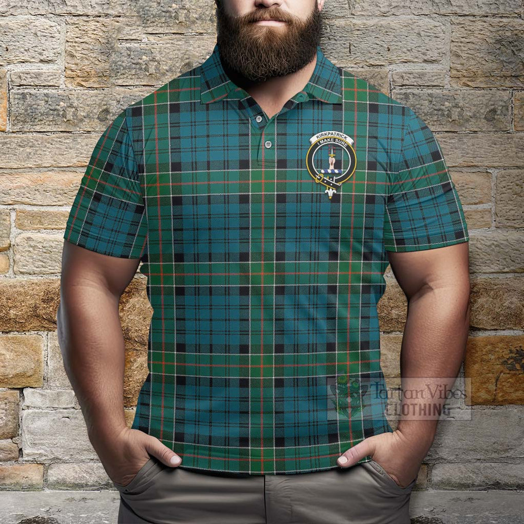 Tartan Vibes Clothing Kirkpatrick Tartan Polo Shirt with Family Crest and Bearded Skull Holding Bottles of Whiskey