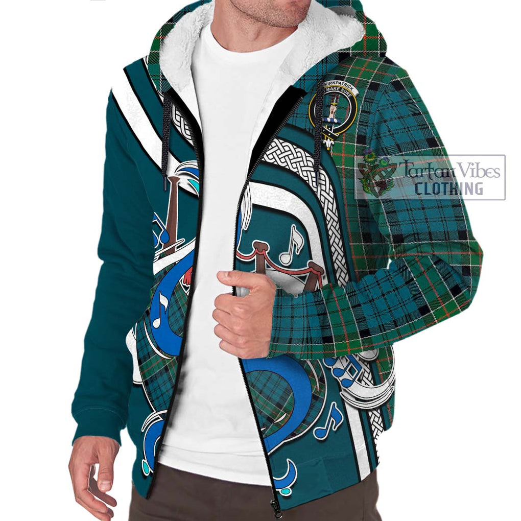 Kirkpatrick Tartan Sherpa Hoodie with Epic Bagpipe Style Unisex - Tartanvibesclothing Shop