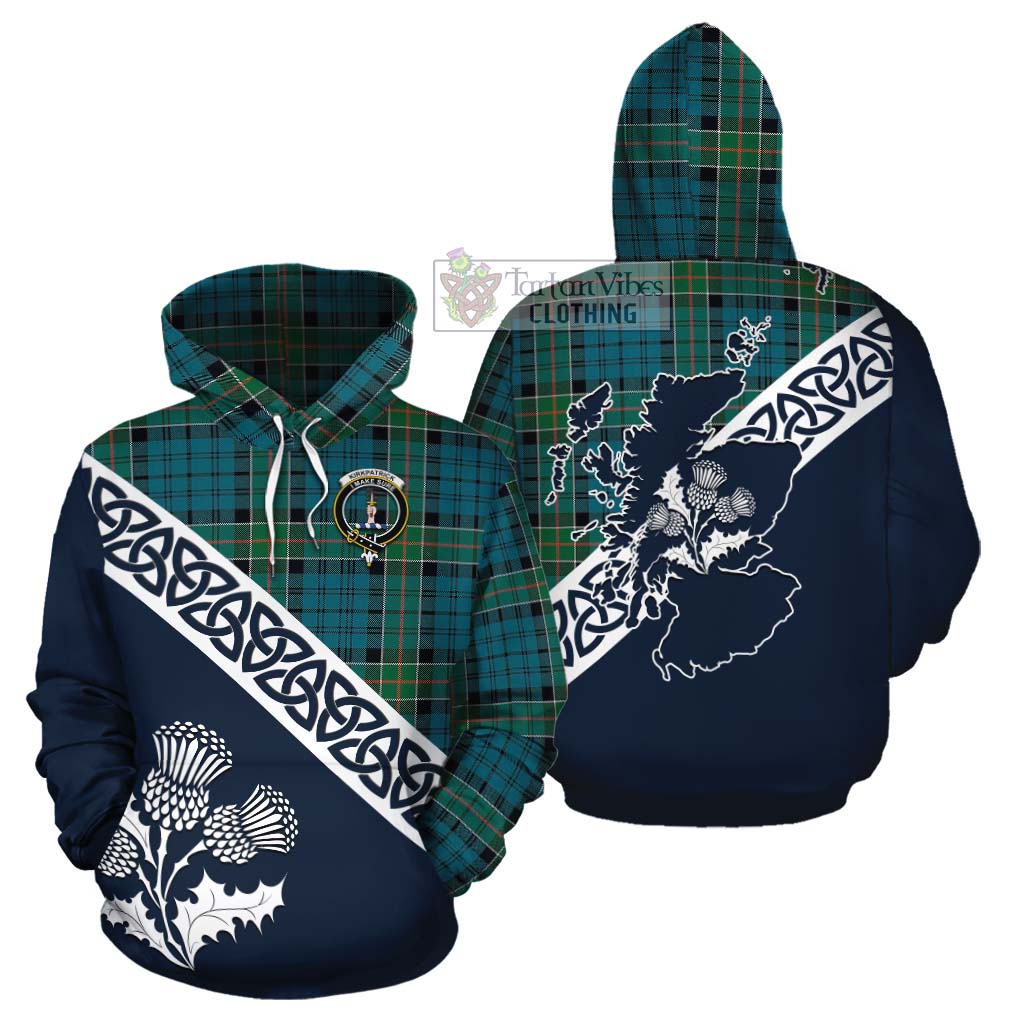 Tartan Vibes Clothing Kirkpatrick Tartan Cotton Hoodie Featuring Thistle and Scotland Map