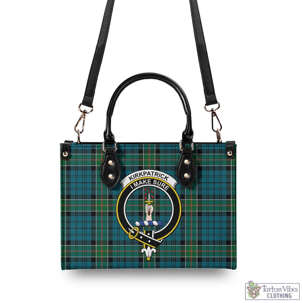 Tartan Vibes Clothing Kirkpatrick Tartan Luxury Leather Handbags with Family Crest
