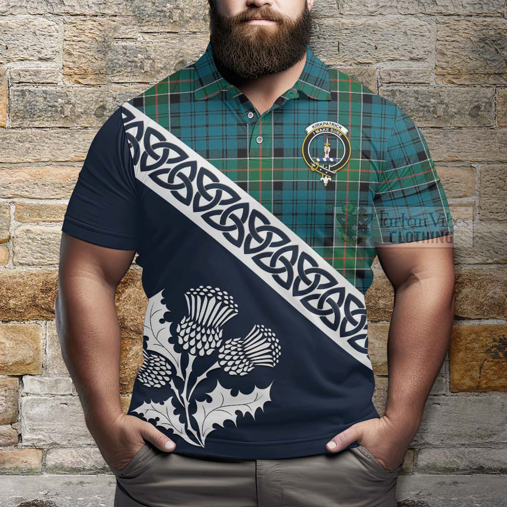 Kirkpatrick Tartan Polo Shirt Featuring Thistle and Scotland Map