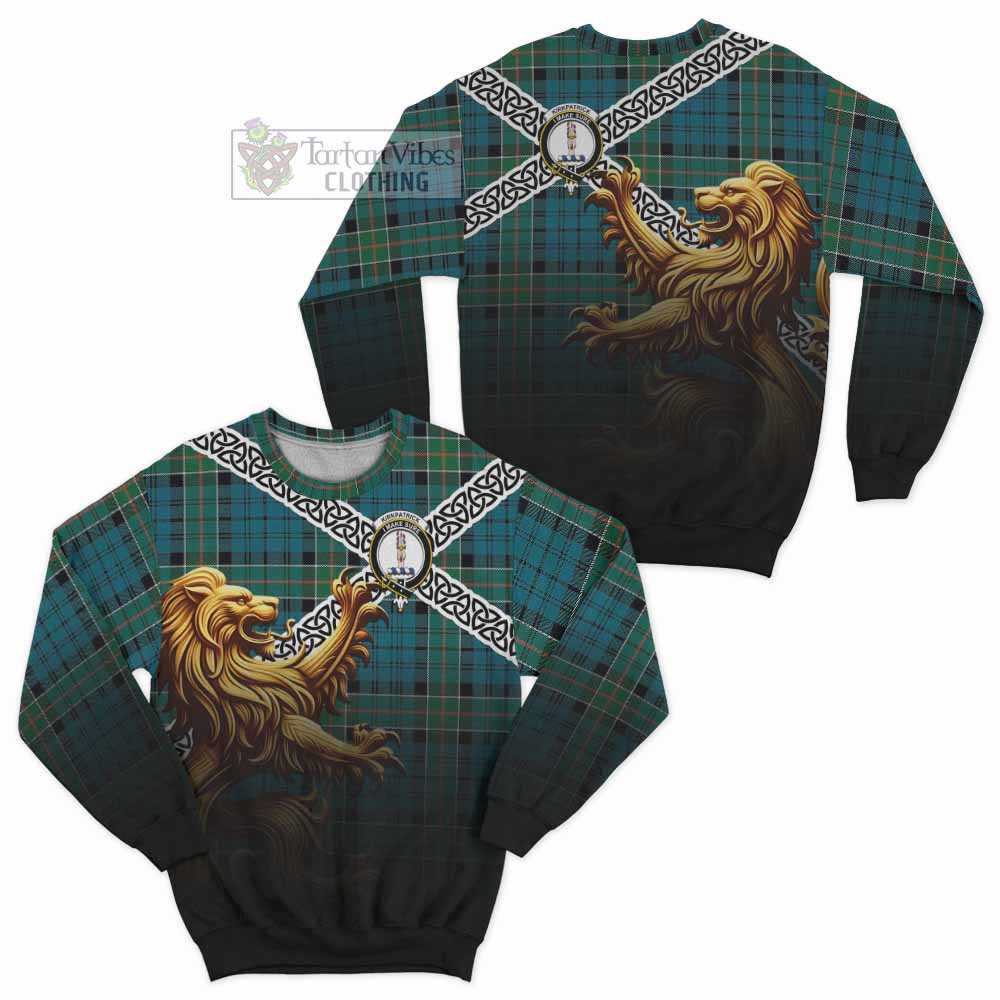 Tartan Vibes Clothing Kirkpatrick Crest Tartan Sweatshirt with Golden Lion Emblem Celtic Style