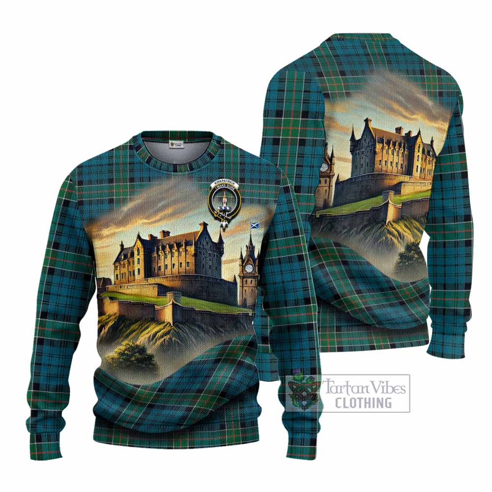 Tartan Vibes Clothing Kirkpatrick Tartan Family Crest Knitted Sweater with Scottish Ancient Castle Style