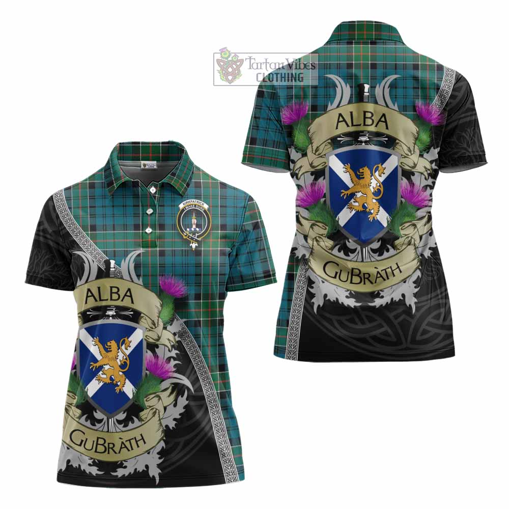 Tartan Vibes Clothing Kirkpatrick Tartan Family Crest Women's Polo Shirt Lion Rampant Royal Thistle Shield Celtic Inspired