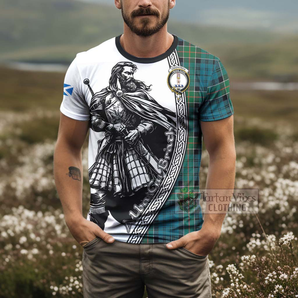 Tartan Vibes Clothing Kirkpatrick Tartan Clan Crest T-Shirt with Highlander Warrior Celtic Style