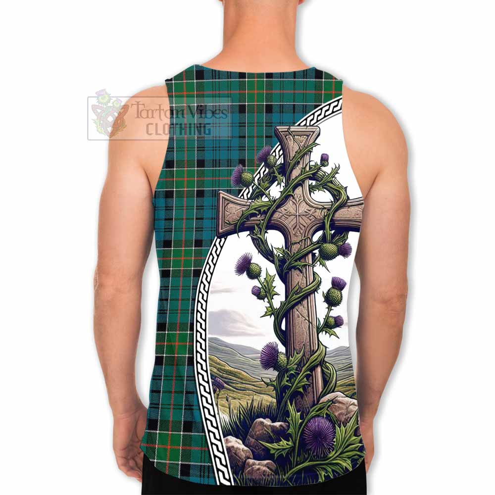 Tartan Vibes Clothing Kirkpatrick Tartan Men's Tank Top with Family Crest and St. Andrew's Cross Accented by Thistle Vines