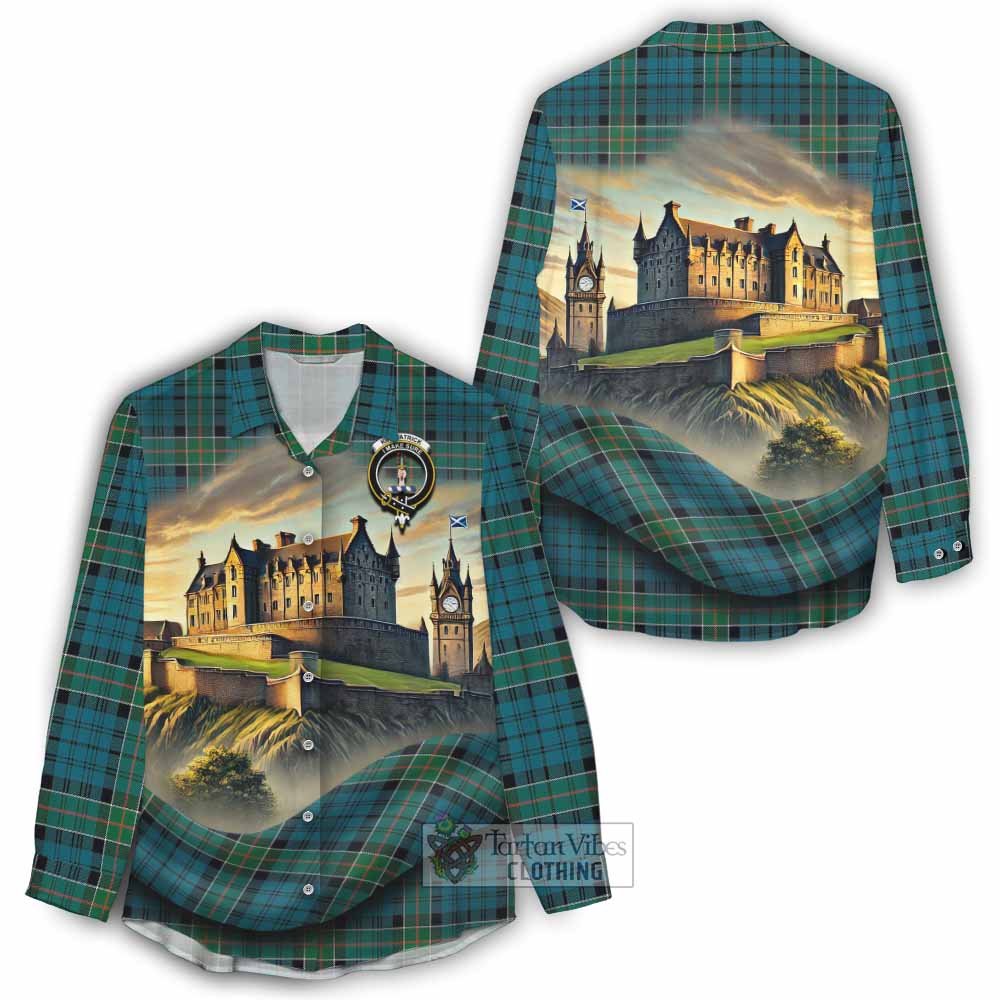 Tartan Vibes Clothing Kirkpatrick Tartan Family Crest Women's Casual Shirt with Scottish Ancient Castle Style