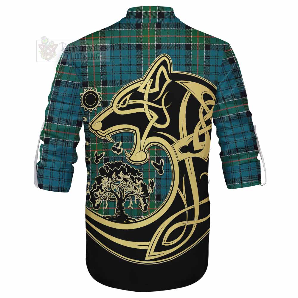 Tartan Vibes Clothing Kirkpatrick Tartan Ghillie Kilt Shirt with Family Crest Celtic Wolf Style