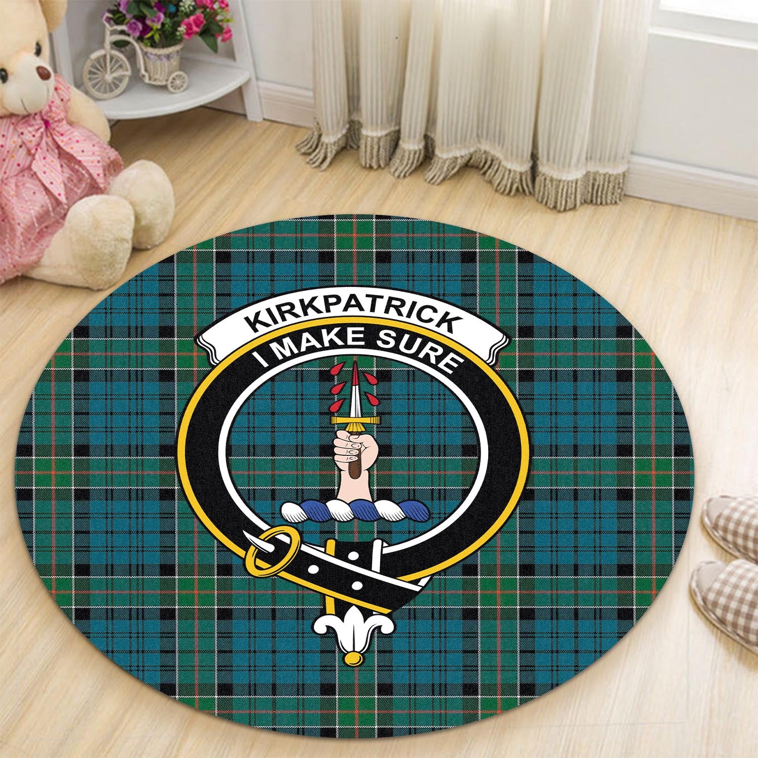 kirkpatrick-tartan-round-rug-with-family-crest