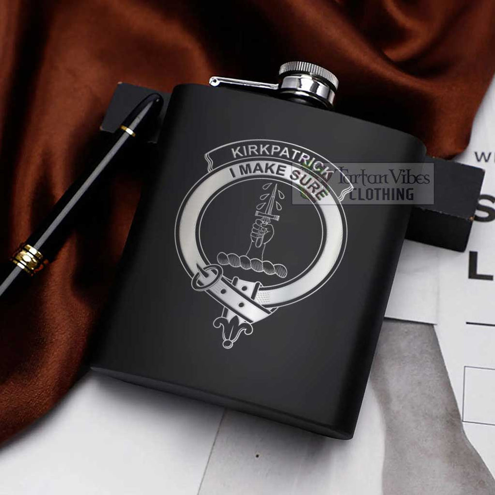 Tartan Vibes Clothing Kirkpatrick Crest Hip Flask Set 7oz Black Stainless Steel with A Gift Box