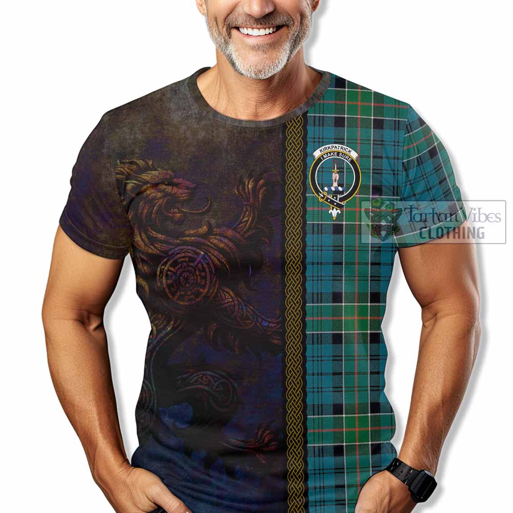 Tartan Vibes Clothing Kirkpatrick Tartan Family Crest T-Shirt Alba Gu Brath Be Brave Lion Ancient Style