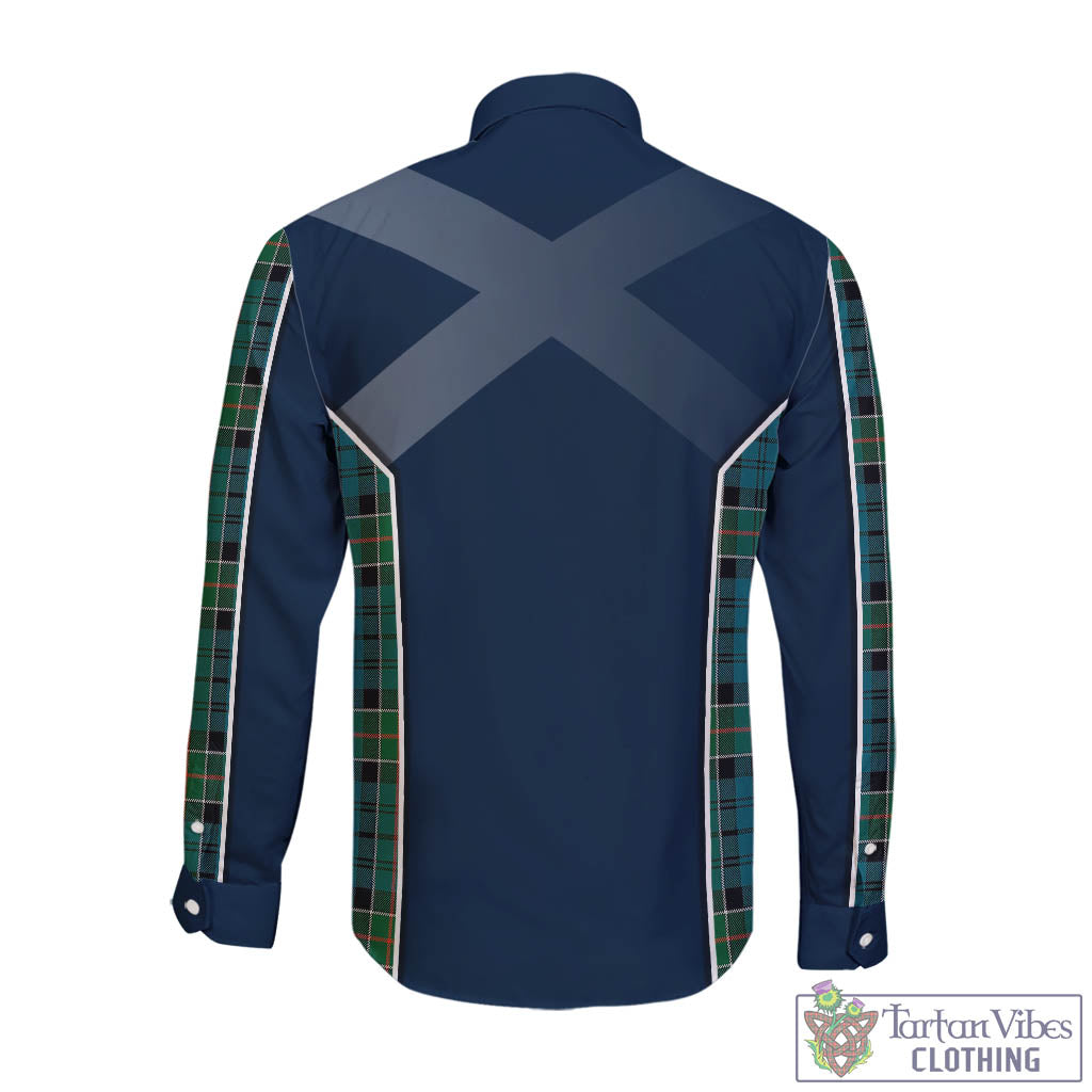Tartan Vibes Clothing Kirkpatrick Tartan Long Sleeve Button Up Shirt with Family Crest and Scottish Thistle Vibes Sport Style