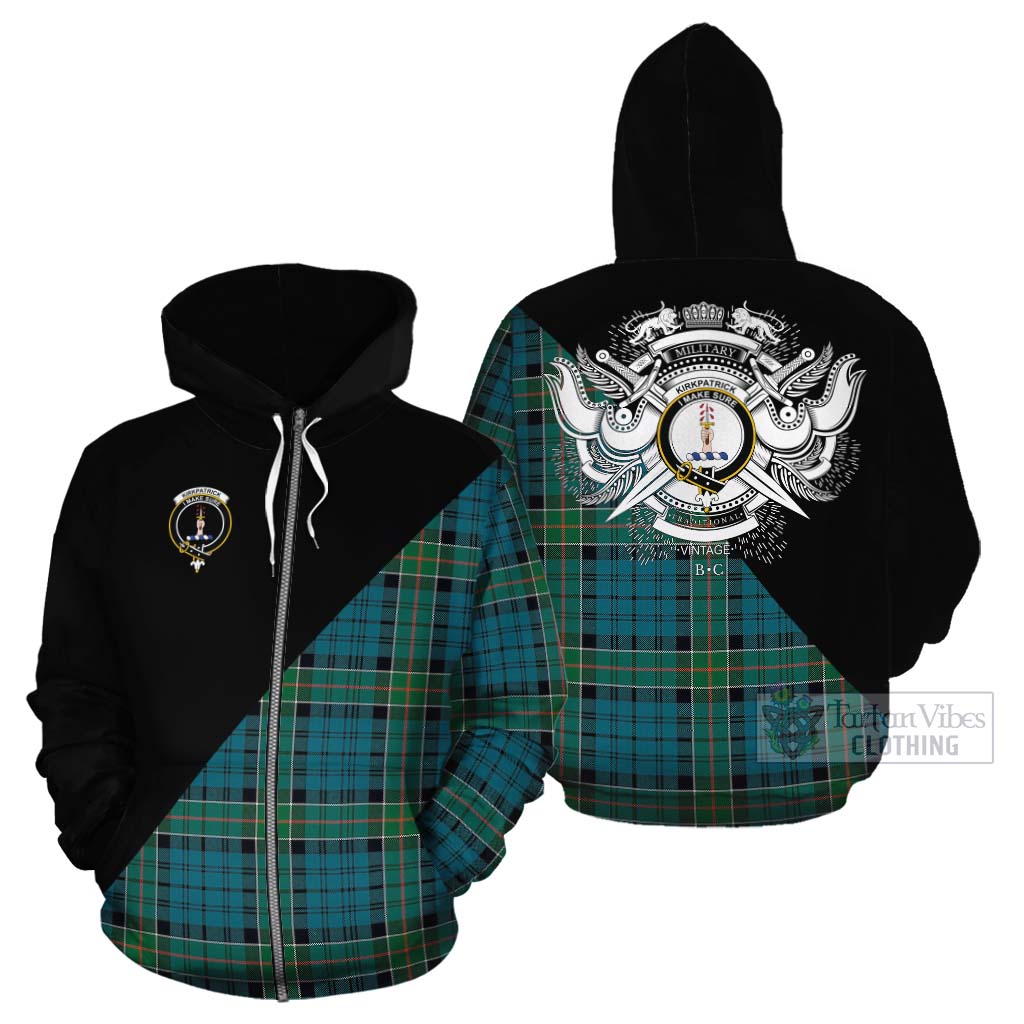 Tartan Vibes Clothing Kirkpatrick Tartan Cotton Hoodie with Family Crest and Military Logo Style