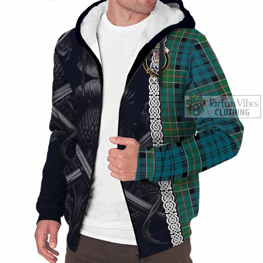 Tartan Vibes Clothing Kirkpatrick Tartan Sherpa Hoodie with Family Crest Cross Sword Thistle Celtic Vibes