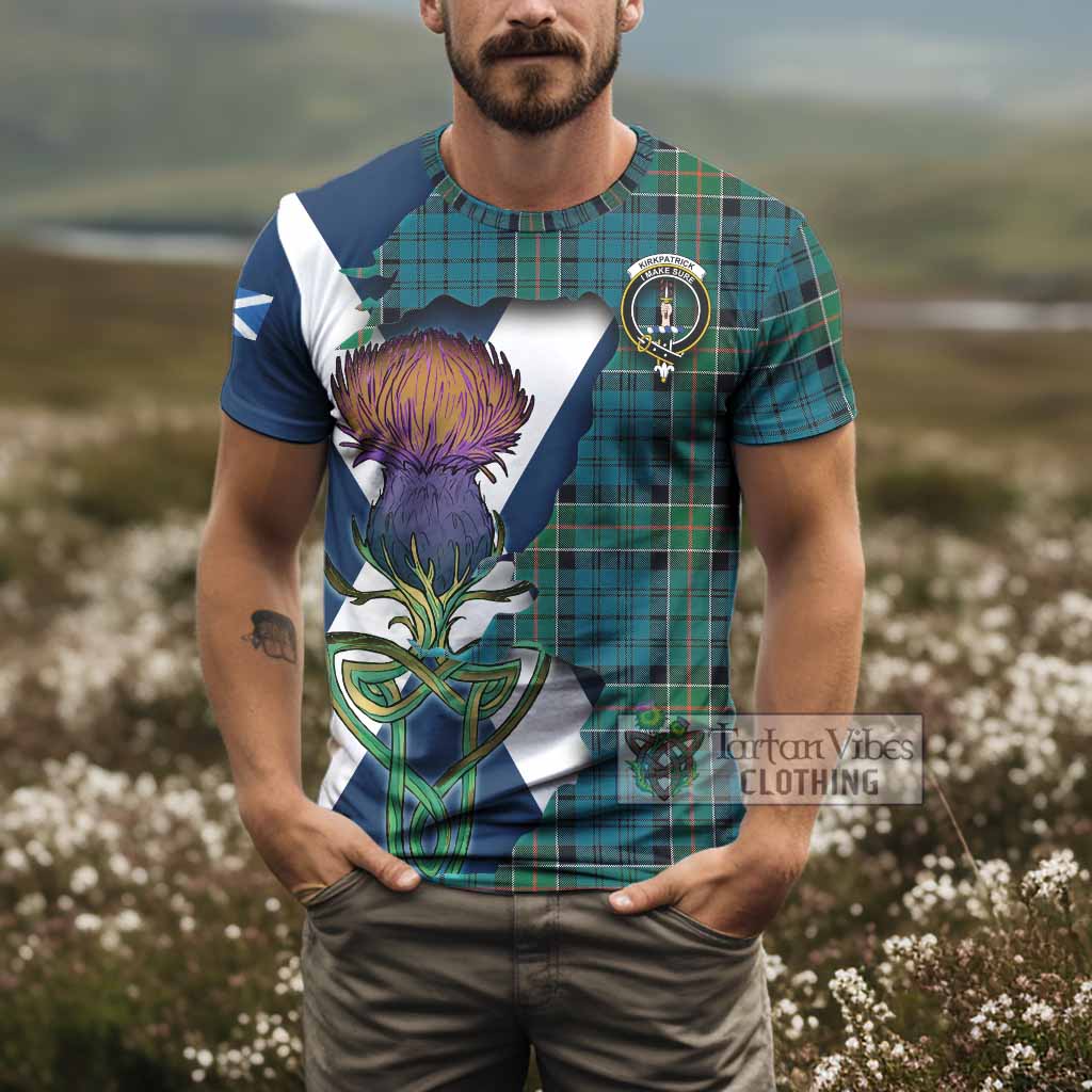 Tartan Vibes Clothing Kirkpatrick Tartan Family Crest T-Shirt Scottish Thistle Celtic Inspired