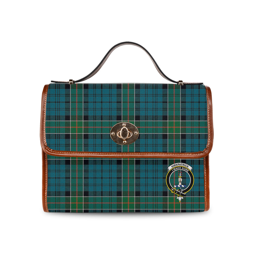 kirkpatrick-tartan-leather-strap-waterproof-canvas-bag-with-family-crest