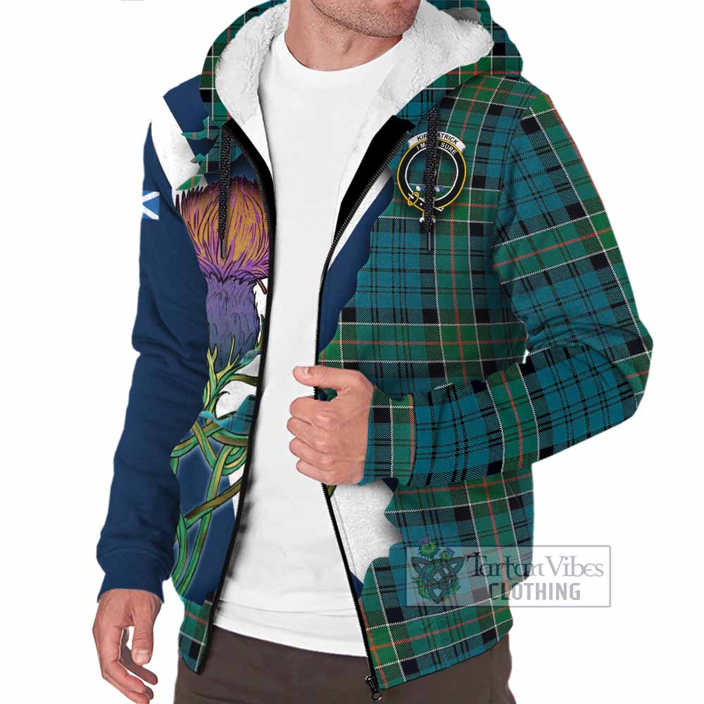 Tartan Vibes Clothing Kirkpatrick Tartan Family Crest Sherpa Hoodie Scottish Thistle Celtic Inspired
