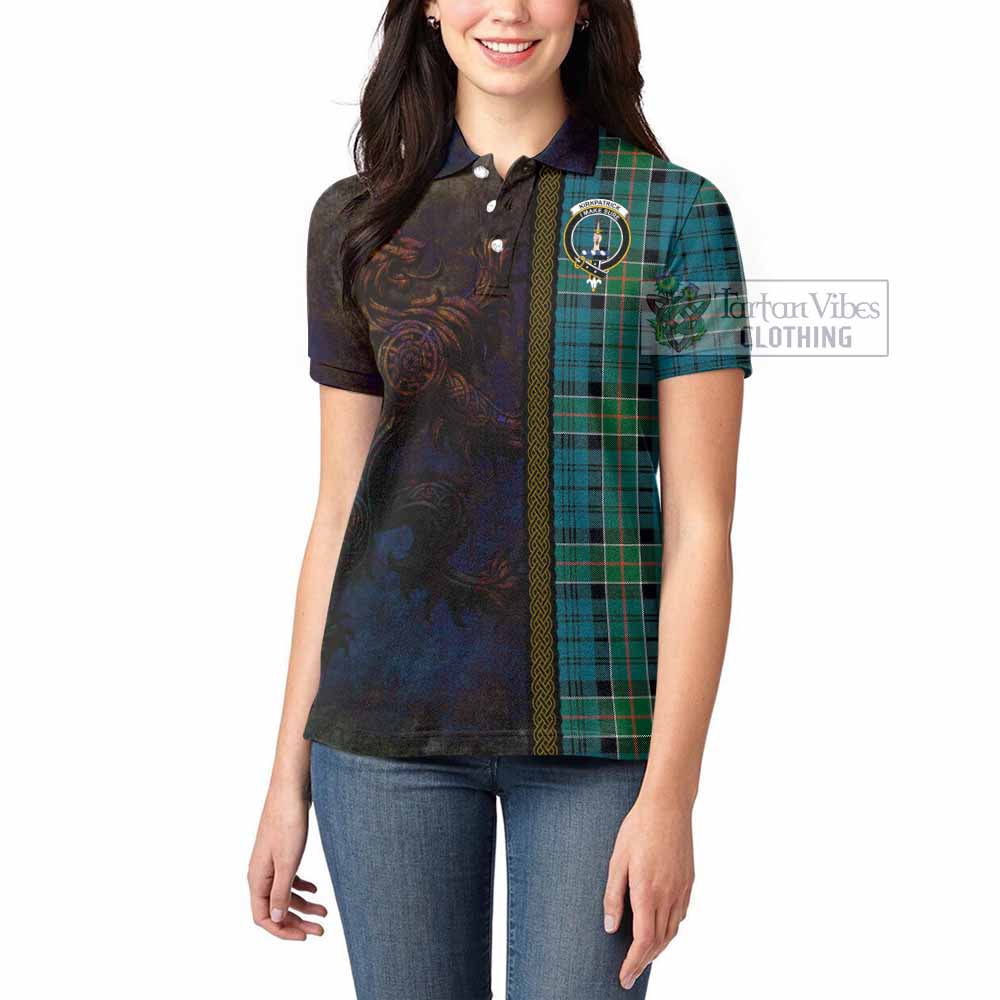Tartan Vibes Clothing Kirkpatrick Tartan Family Crest Women's Polo Shirt Alba Gu Brath Be Brave Lion Ancient Style