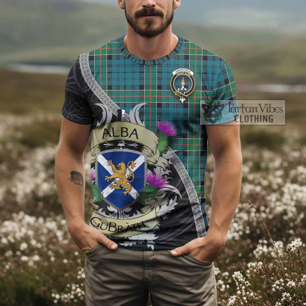Tartan Vibes Clothing Kirkpatrick Tartan Family Crest T-Shirt Lion Rampant Royal Thistle Shield Celtic Inspired