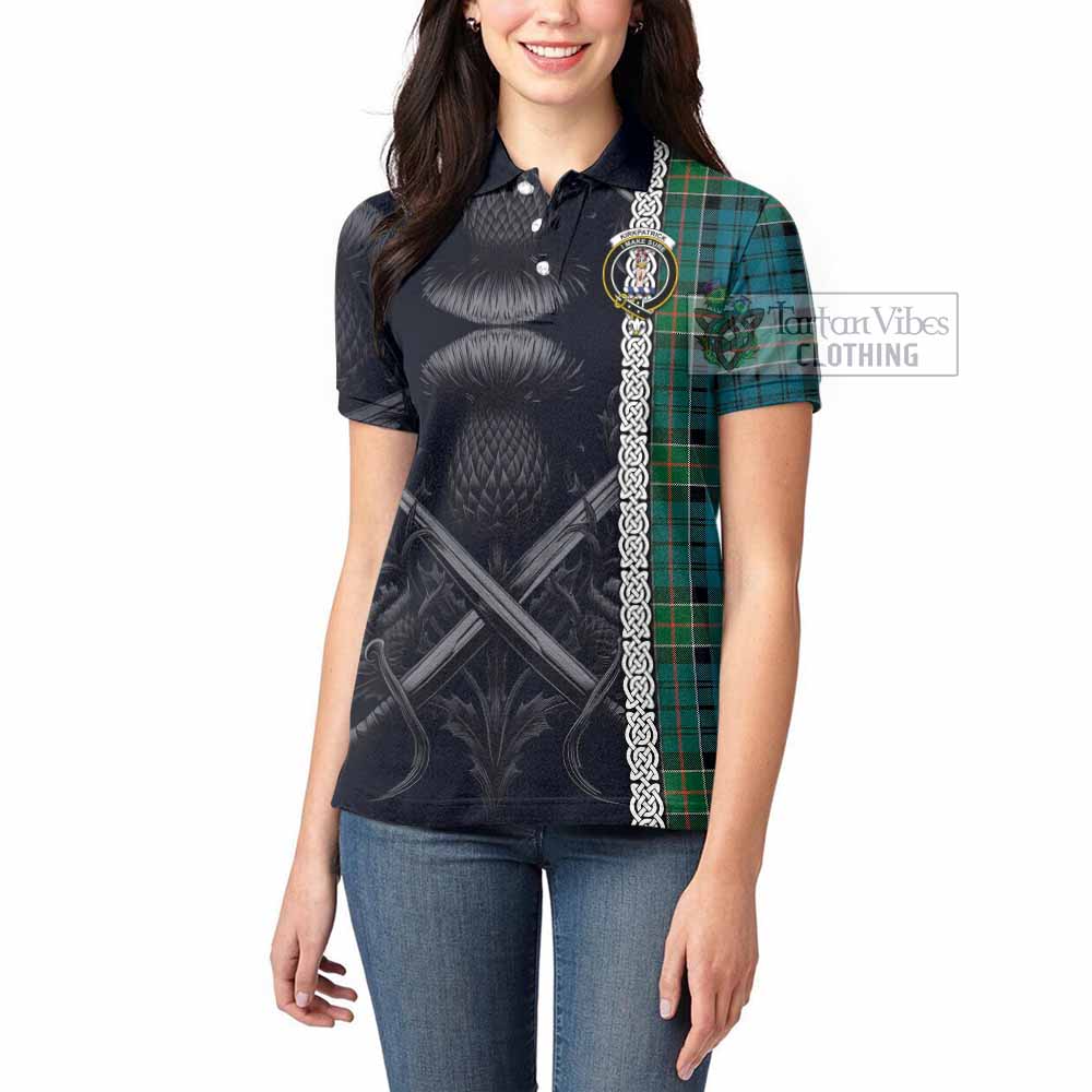 Tartan Vibes Clothing Kirkpatrick Tartan Women's Polo Shirt with Family Crest Cross Sword Thistle Celtic Vibes