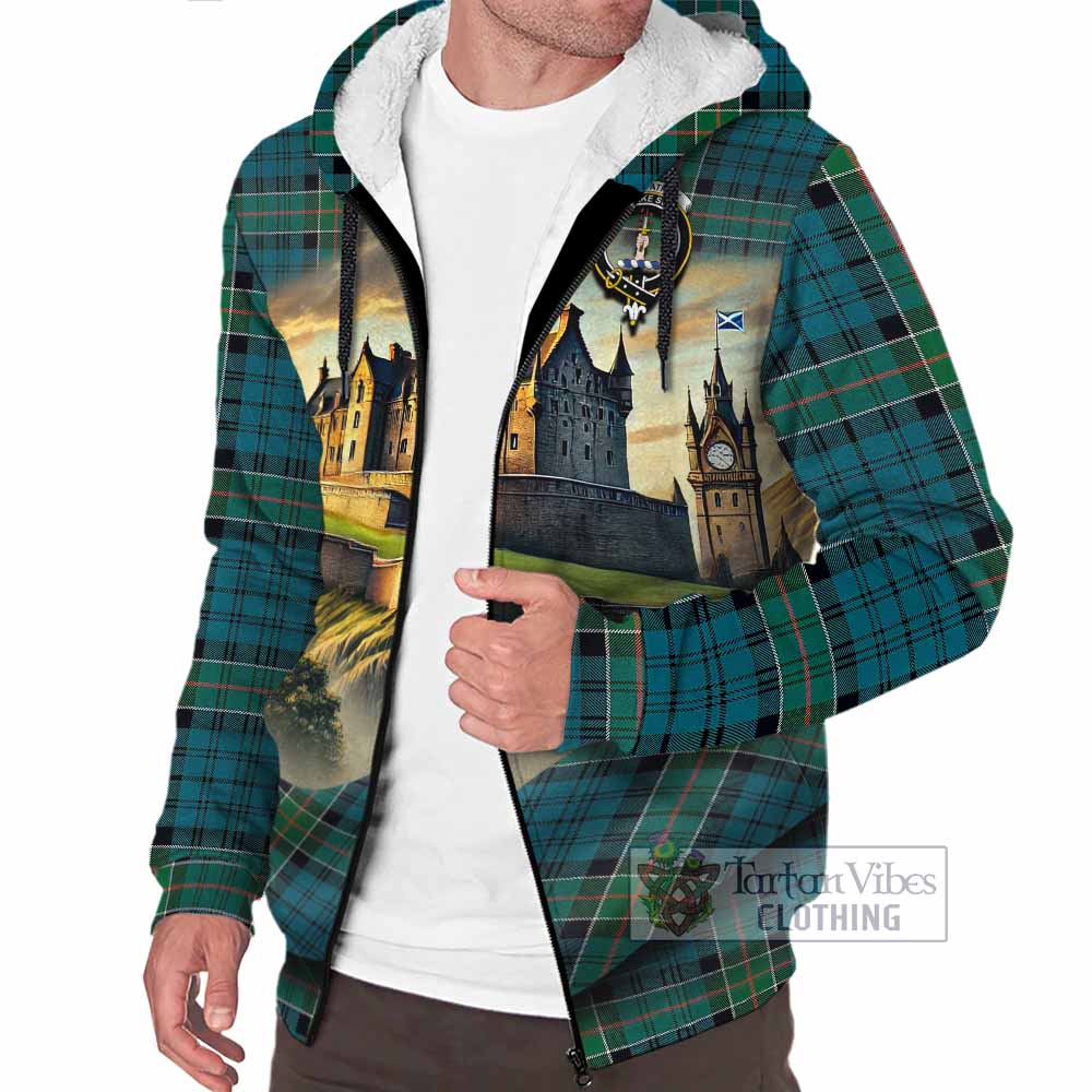 Tartan Vibes Clothing Kirkpatrick Tartan Family Crest Sherpa Hoodie with Scottish Ancient Castle Style