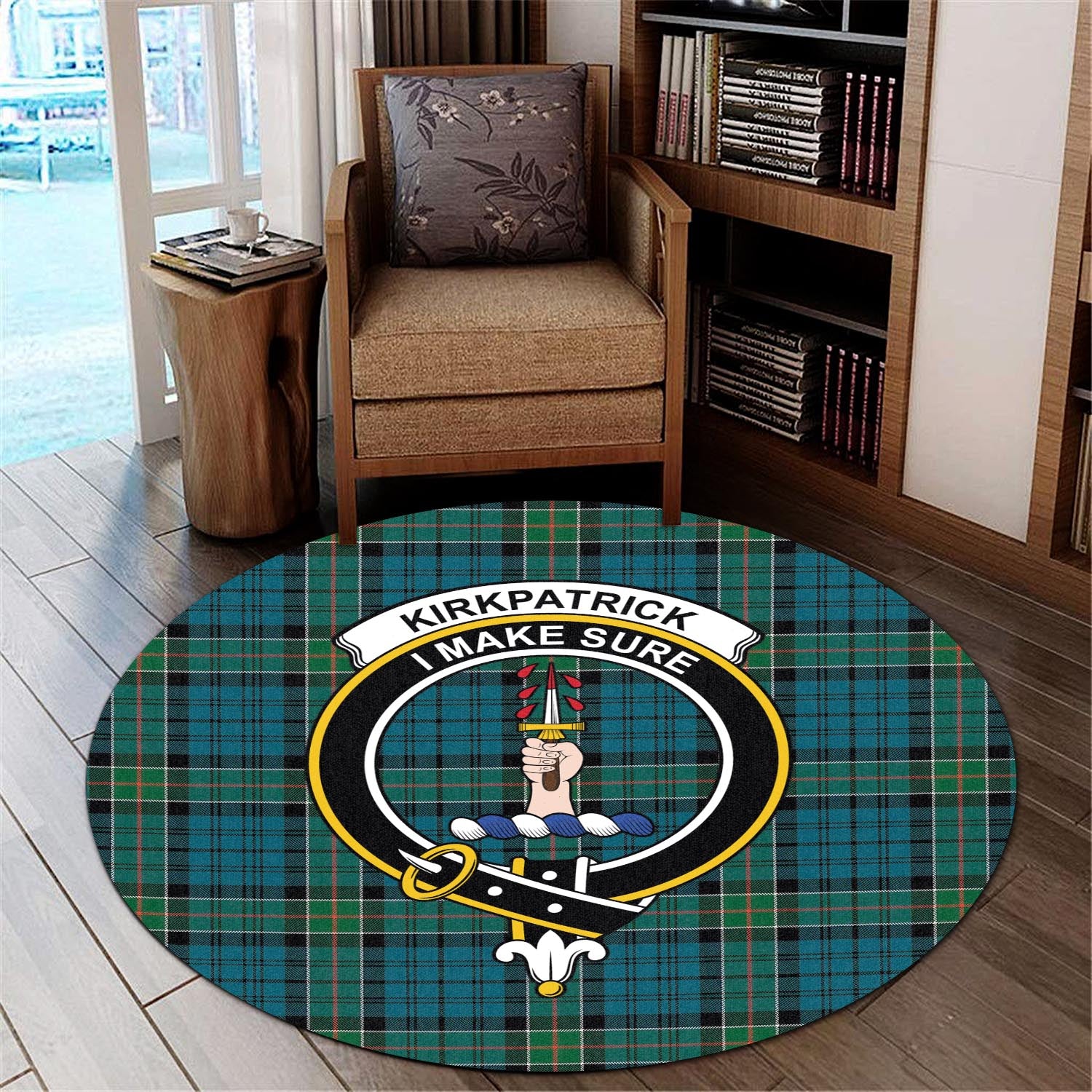 kirkpatrick-tartan-round-rug-with-family-crest