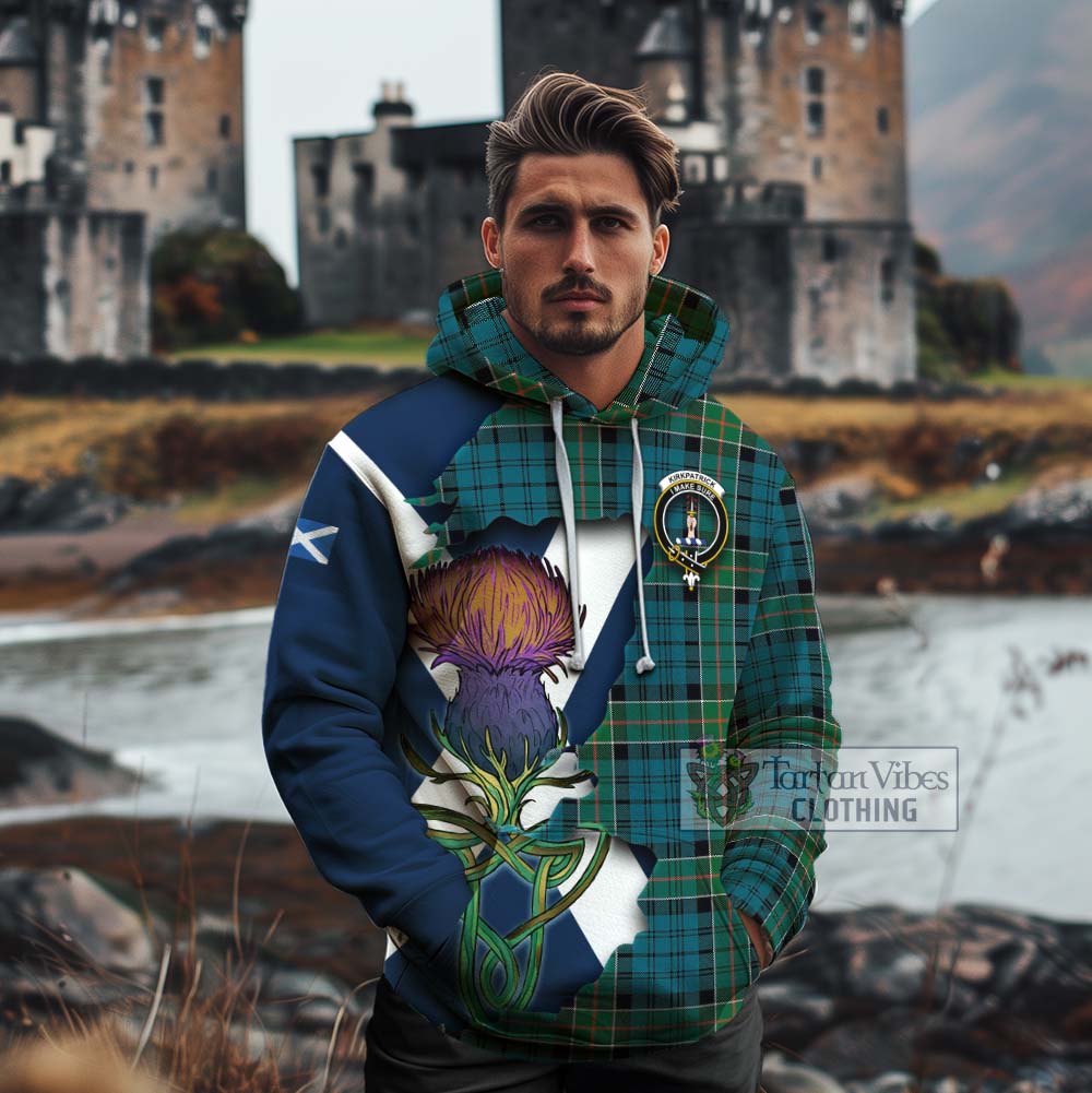 Tartan Vibes Clothing Kirkpatrick Tartan Family Crest Cotton Hoodie Scottish Thistle Celtic Inspired