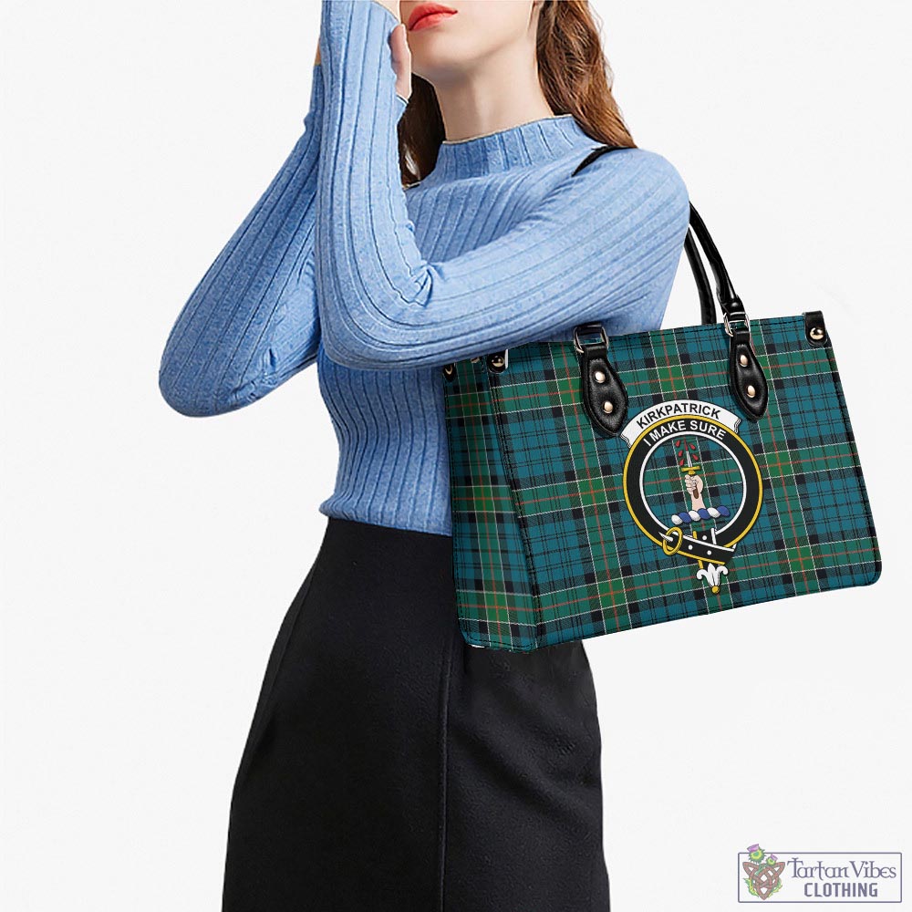 Tartan Vibes Clothing Kirkpatrick Tartan Luxury Leather Handbags with Family Crest