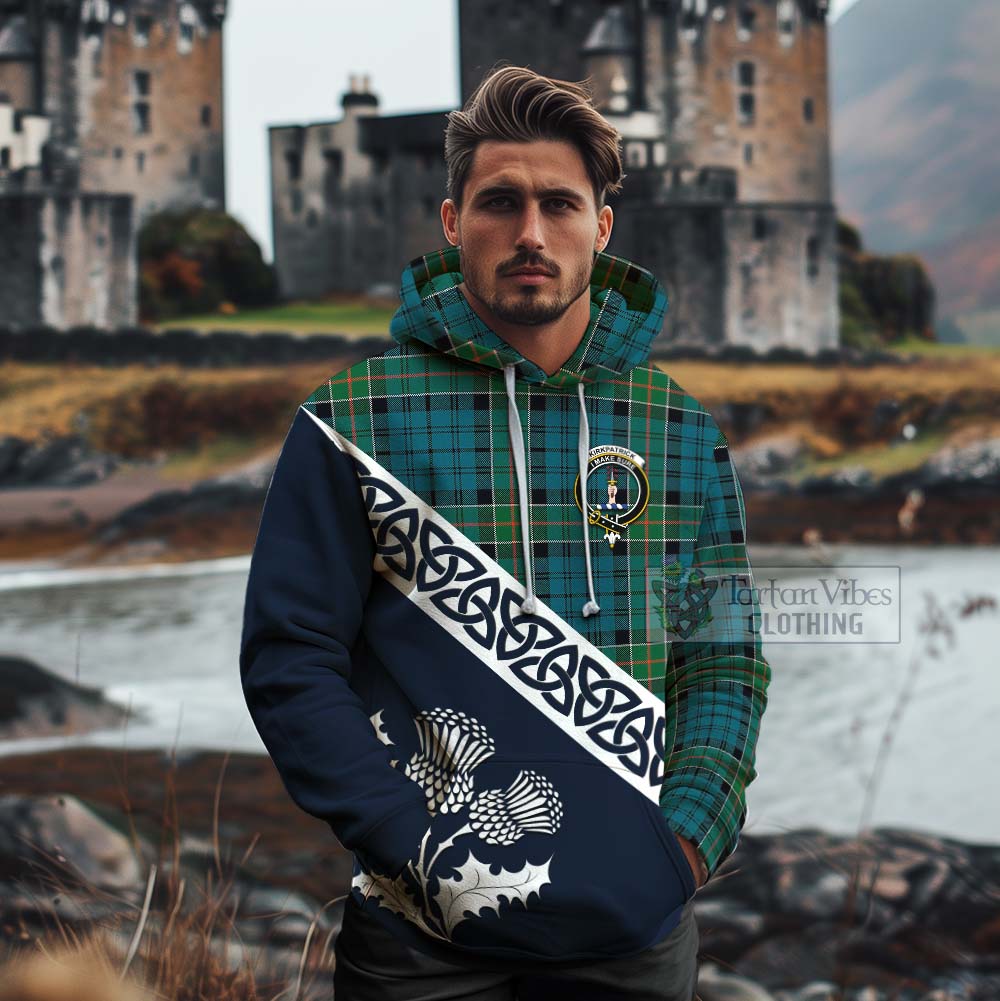 Tartan Vibes Clothing Kirkpatrick Tartan Cotton Hoodie Featuring Thistle and Scotland Map