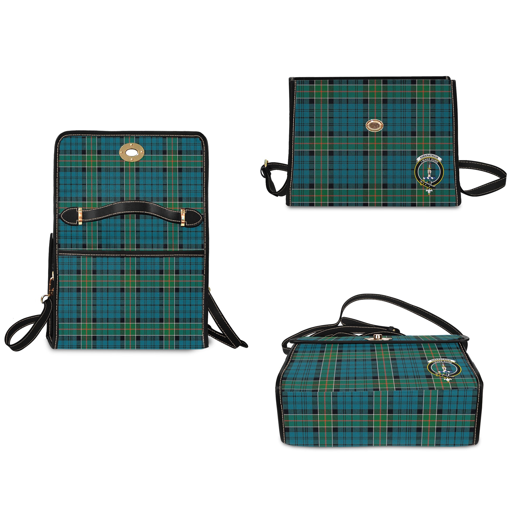 kirkpatrick-tartan-leather-strap-waterproof-canvas-bag-with-family-crest