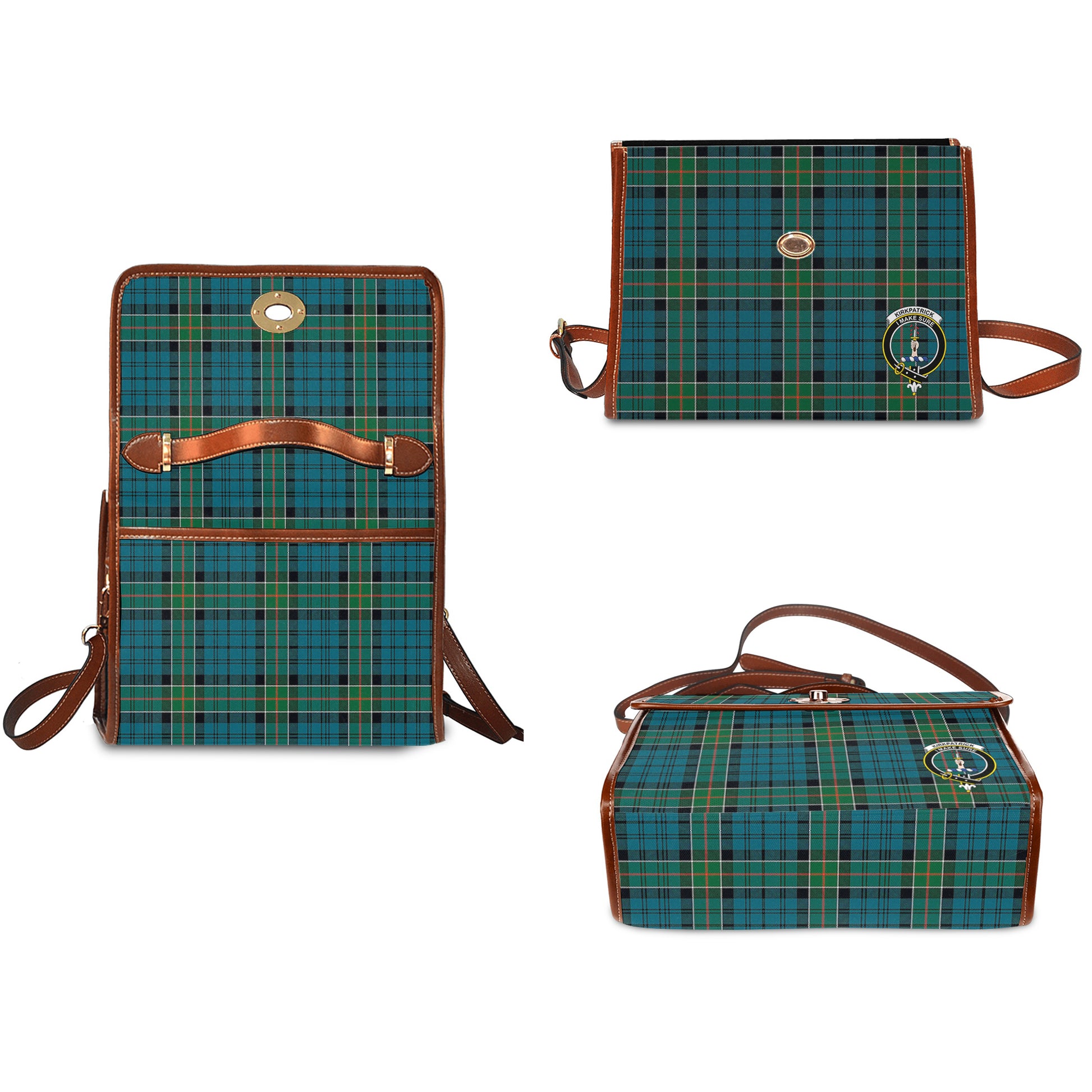 kirkpatrick-tartan-leather-strap-waterproof-canvas-bag-with-family-crest
