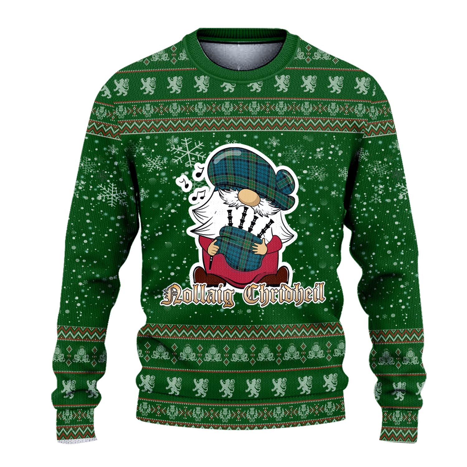 Kirkpatrick Clan Christmas Family Knitted Sweater with Funny Gnome Playing Bagpipes - Tartanvibesclothing