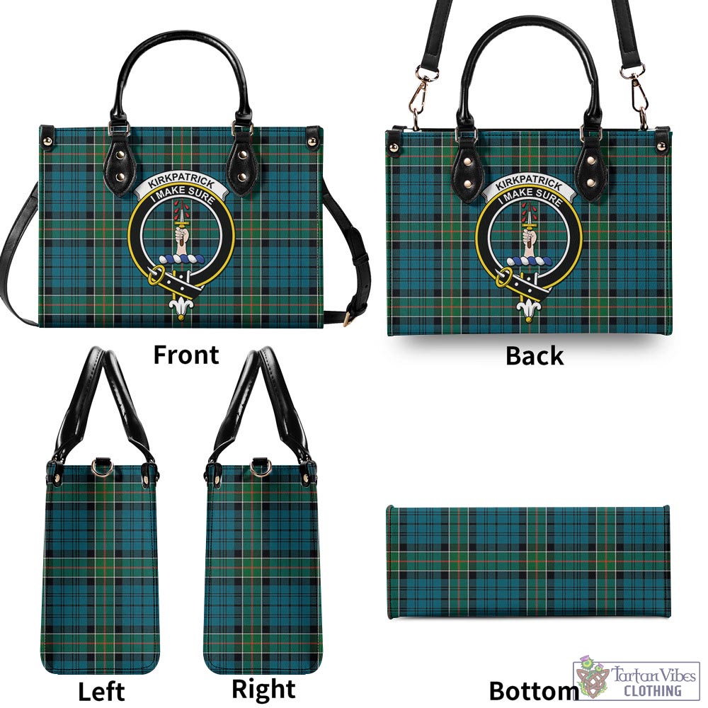 Tartan Vibes Clothing Kirkpatrick Tartan Luxury Leather Handbags with Family Crest