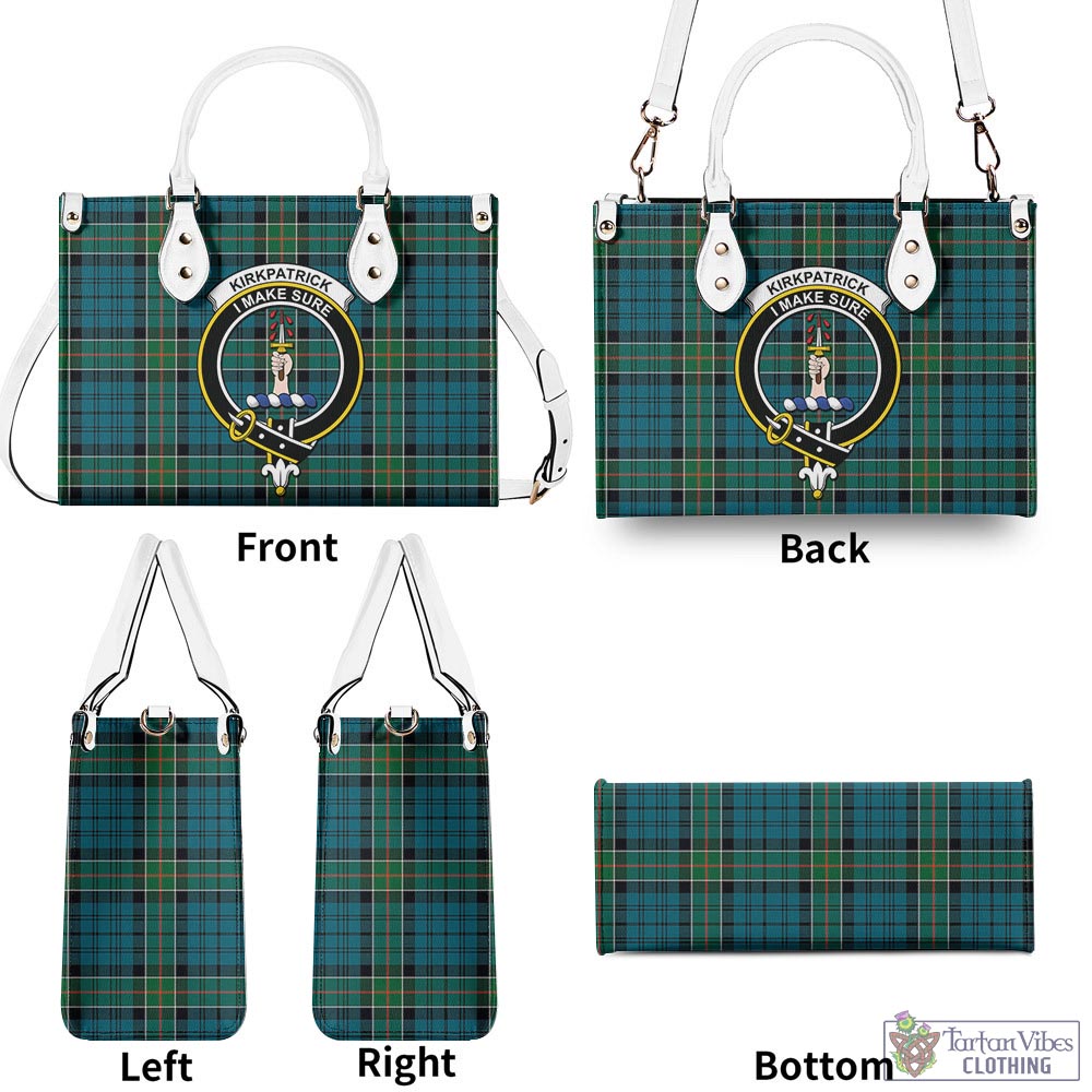 Tartan Vibes Clothing Kirkpatrick Tartan Luxury Leather Handbags with Family Crest