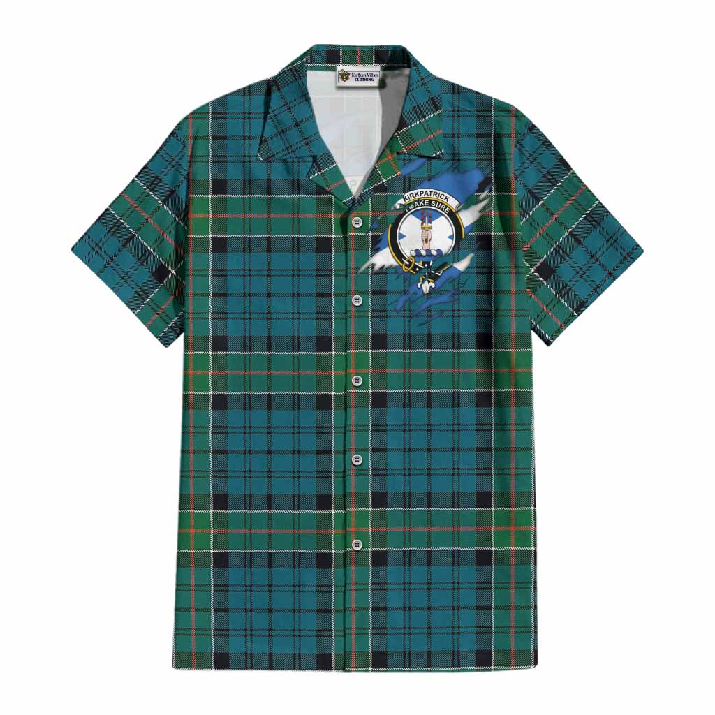 Kirkpatrick Clan Crest In Me Tartan Cotton Hawaiian Shirt Scotland Flag Style