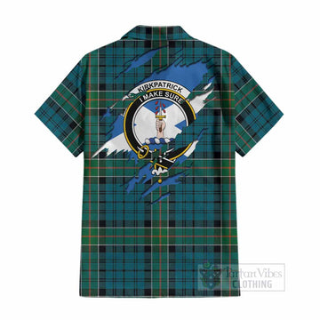 Kirkpatrick Clan Crest In Me Tartan Cotton Hawaiian Shirt Scotland Flag Style
