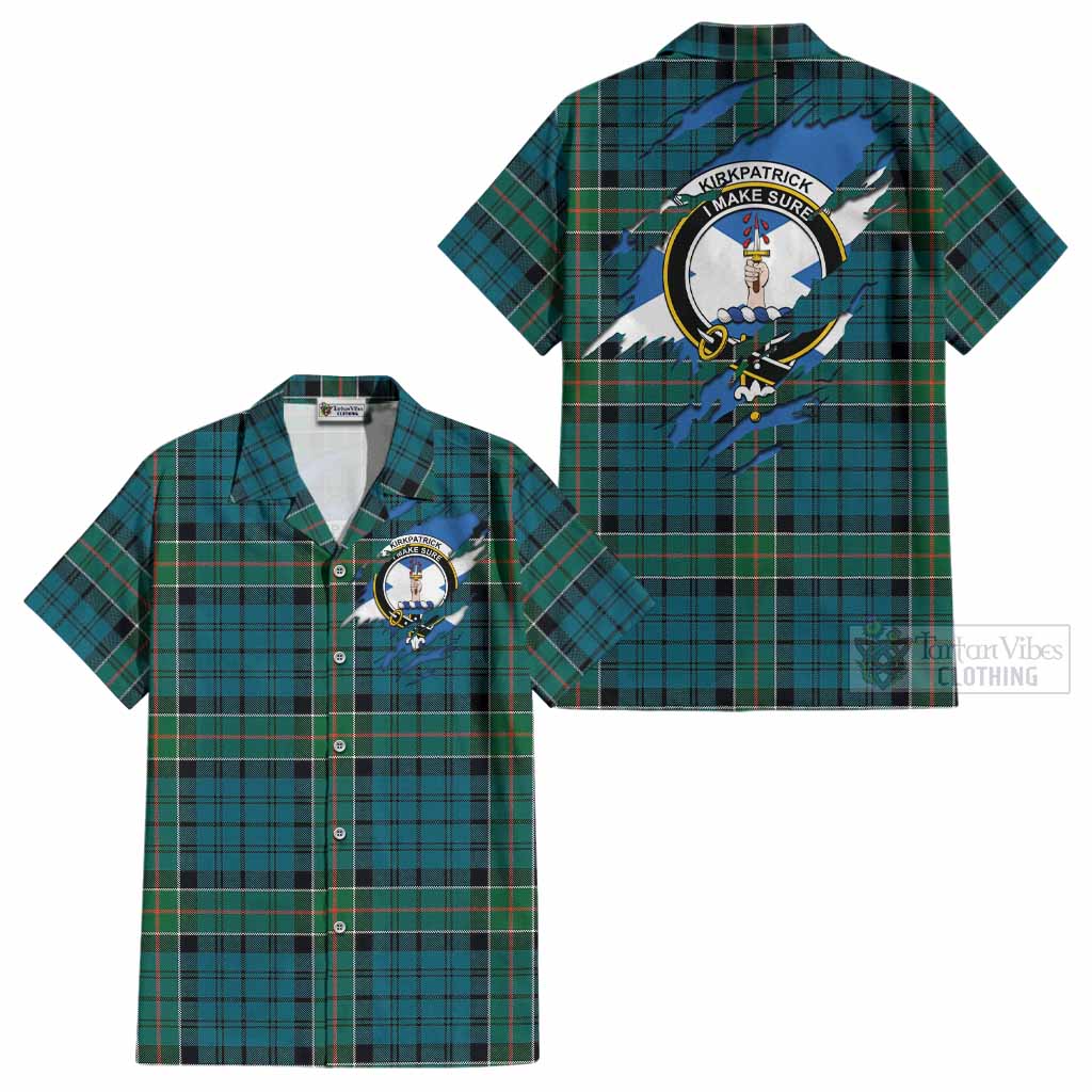 Kirkpatrick Clan Crest In Me Tartan Cotton Hawaiian Shirt Scotland Flag Style