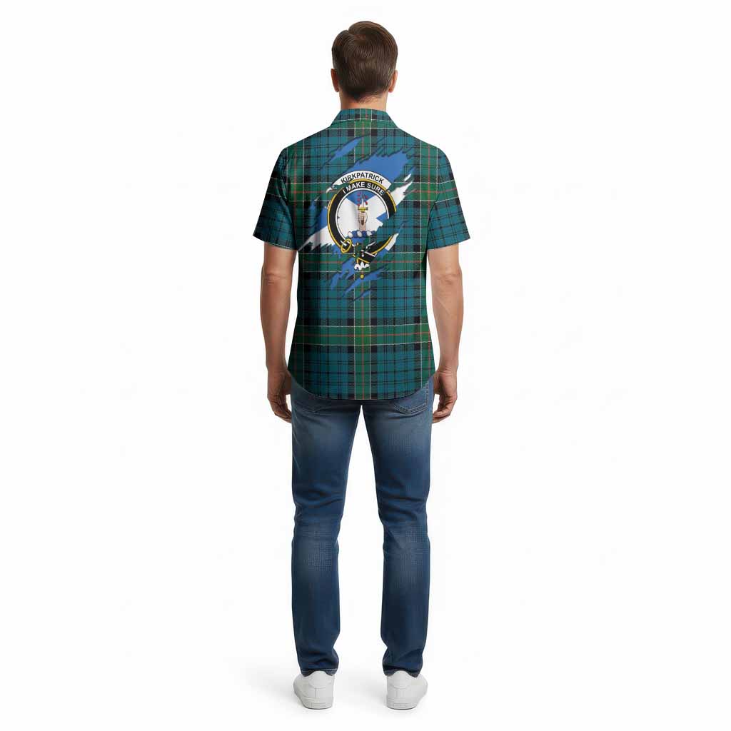 Kirkpatrick Clan Crest In Me Tartan Cotton Hawaiian Shirt Scotland Flag Style