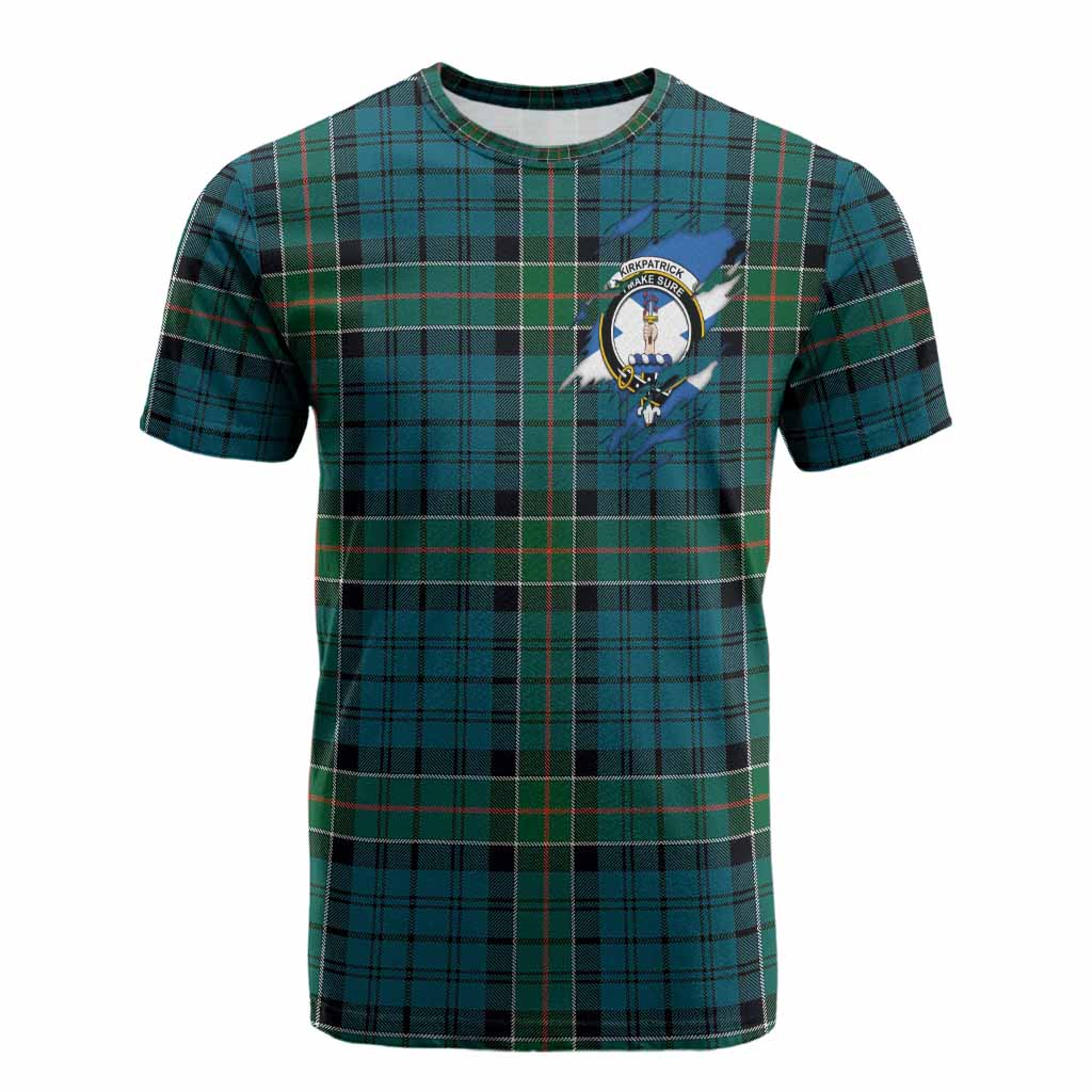 Kirkpatrick Clan Crest In Me Tartan Cotton T-shirt Scotland Flag Style