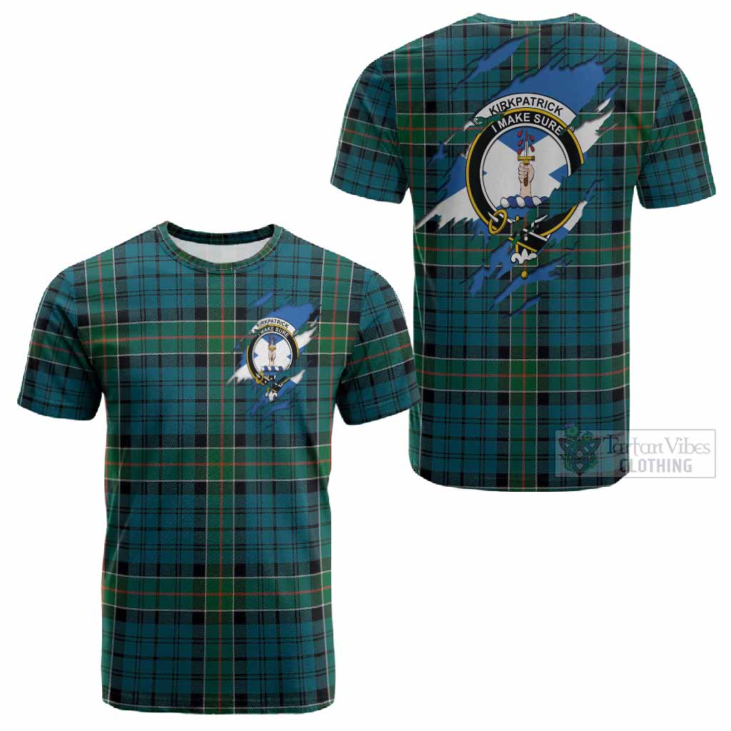 Kirkpatrick Clan Crest In Me Tartan Cotton T-shirt Scotland Flag Style