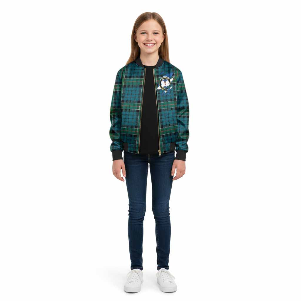 Kirkpatrick Clan Crest In Me Tartan Kid Bomber Jacket Scotland Flag Style