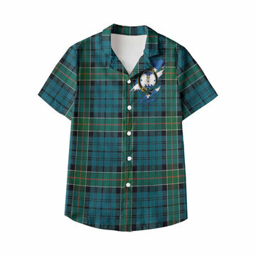 Kirkpatrick Clan Crest In Me Tartan Kid Hawaiian Shirt Scotland Flag Style