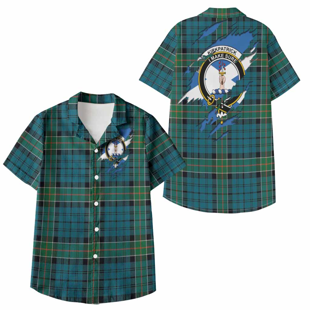 Kirkpatrick Clan Crest In Me Tartan Kid Hawaiian Shirt Scotland Flag Style