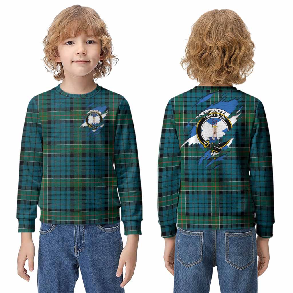 Kirkpatrick Clan Crest In Me Tartan Kid Knitted Sweatshirt Scotland Flag Style
