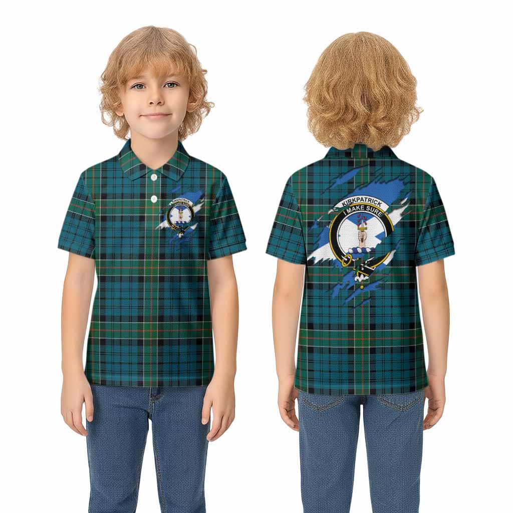 Kirkpatrick Clan Crest In Me Tartan Kid Polo Shirt Scotland Flag Style